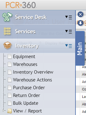 Inventory Navigation Menu