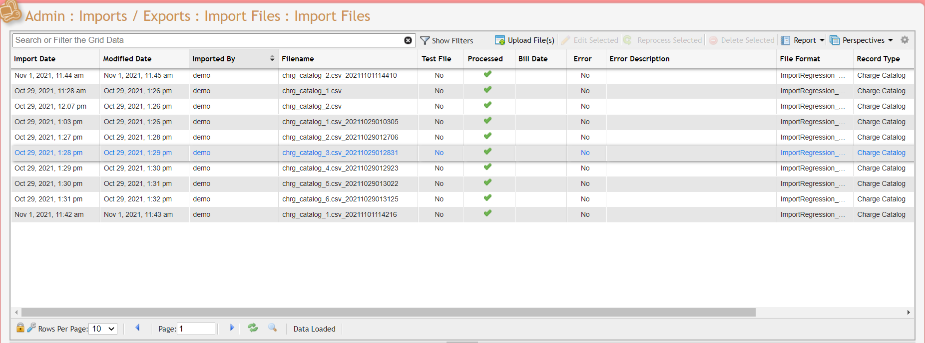 Import Files Grid example