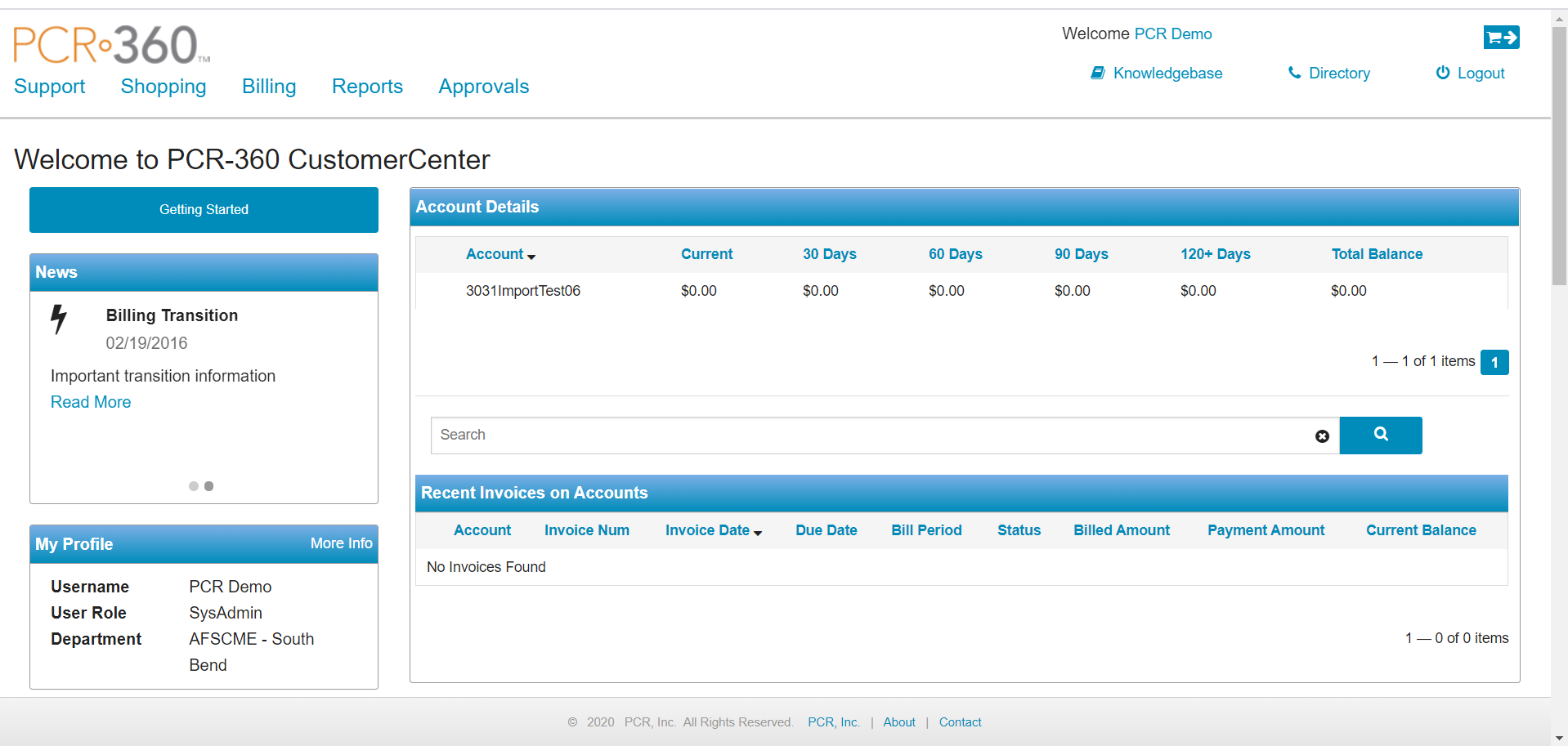 CustomerCenter Portal Example